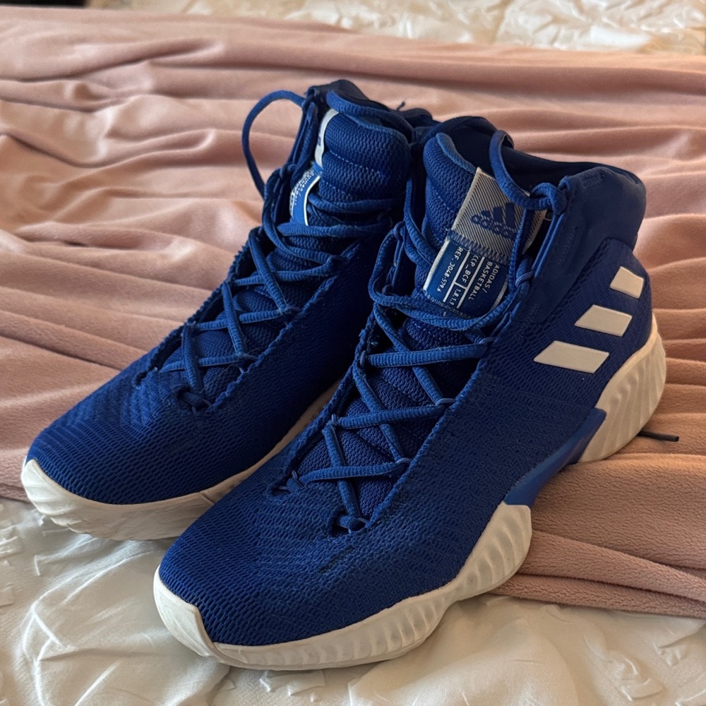 adidas men’s Blue High-Top basketball shoes with White Accents!